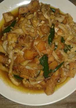 Tumis jamur tiram tahu dan asin jambal