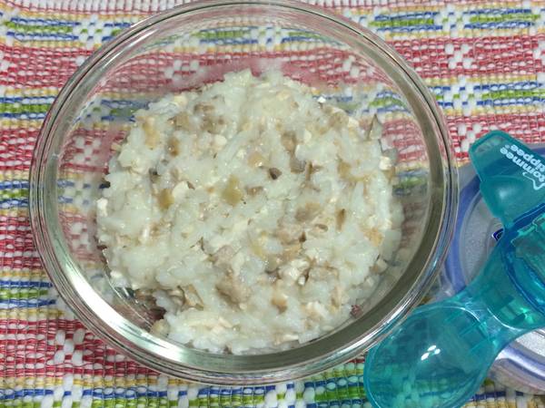 Chicken, Tofu n Mushroom Cheesy Risoto - Mpasi 8m+