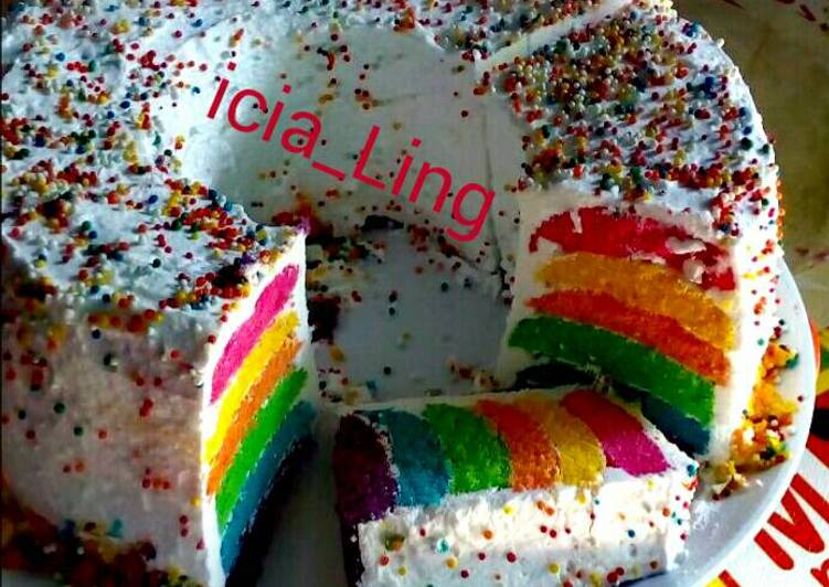 Resep Rainbow cake kukus lembuutt bgtt By Icia Ling