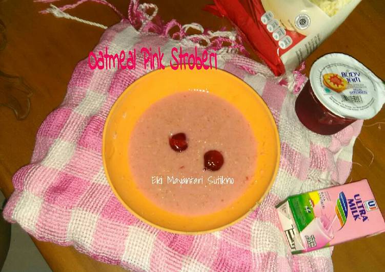 resep lengkap untuk Oatmeal Pink Stroberi #Bulan Peduli Kanker Payudara