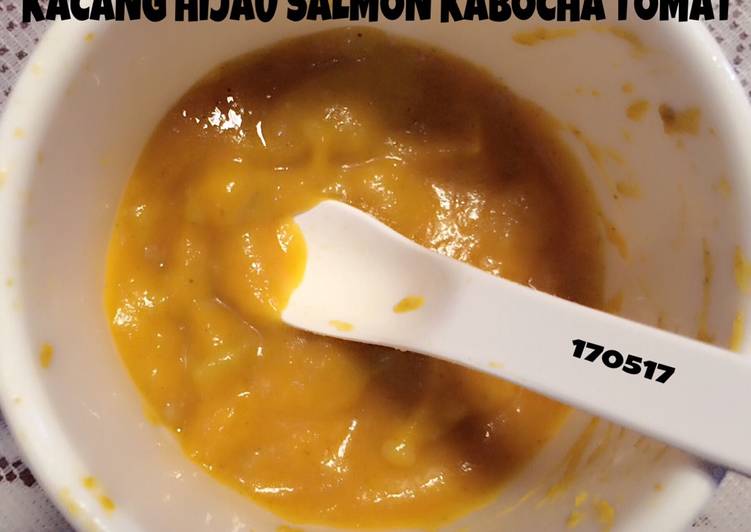 gambar untuk cara membuat Mpasi 6m 4* kacang hijau salmon kabocha tomat