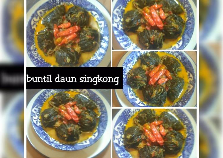 bahan dan cara membuat Buntil daun singkong isi teri+kelapa parut ??