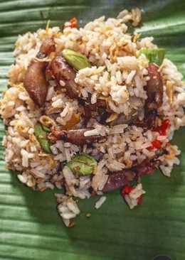 Nasi bakar cumi asin,ikan teri & pete rumahan