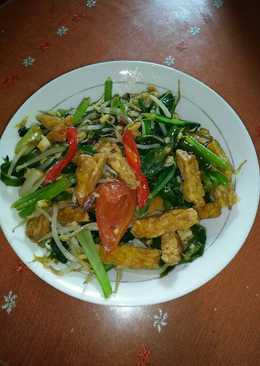 Sayur sawi tumis tempe tauge praktis