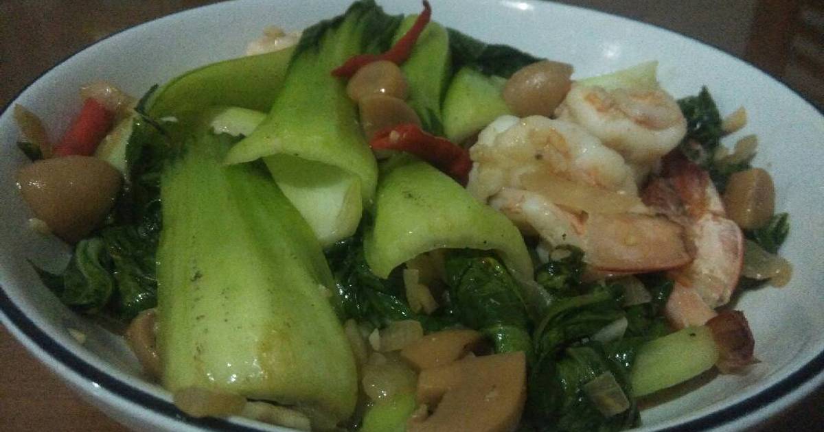 Resep Pakcoy tumis udang dan jamur oleh Lisna Nana Cookpad