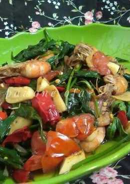 Tumis daun ubi dan udang (menu diet)