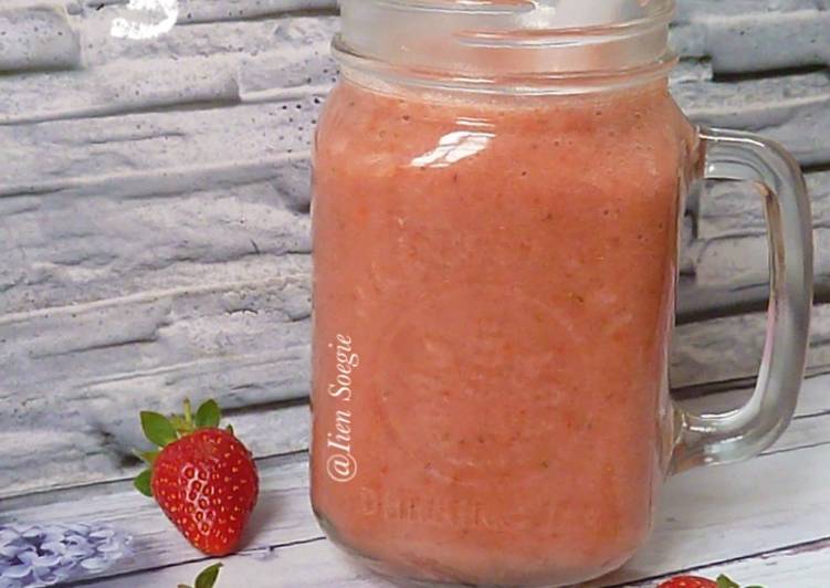 bahan dan cara membuat Strawberry Sherbet Smoothie