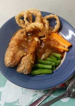 Steak Gurame Saus Lada Hitam + Onion Ring