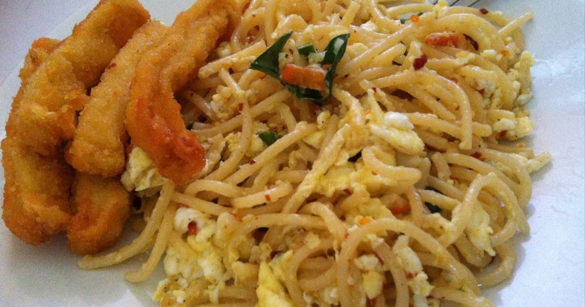 Resep Spaghetti Hotty Aglio Olio with Chicken Stick 🍝 ala Tisya Anggita Senna