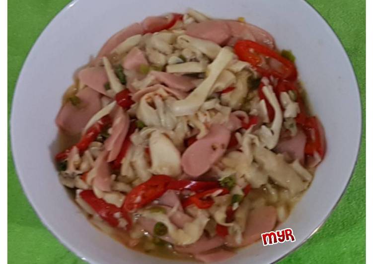 resep makanan Tumis Jamur Tiram Sosis Ayam Pedas