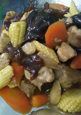 Tumis ayam jamur kuping jagung wortel with saos tiram