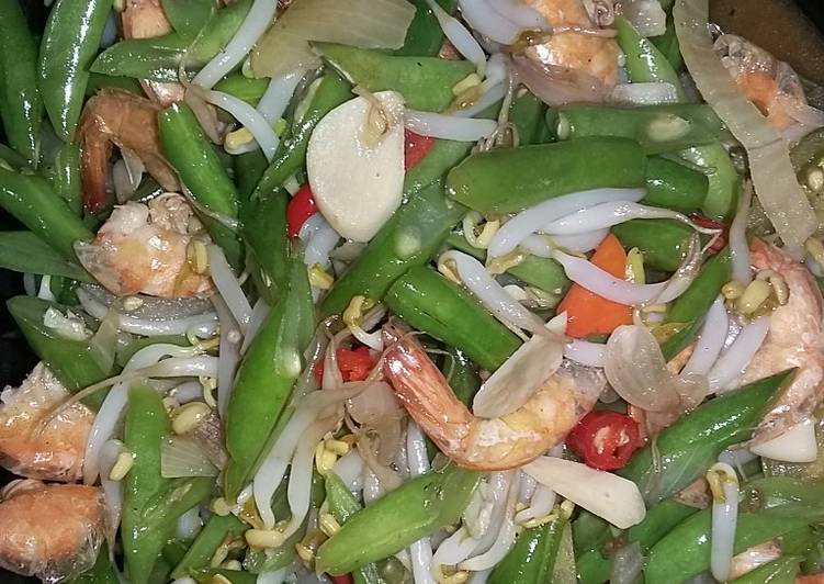 cara membuat Tumis buncis taoge udang tiram