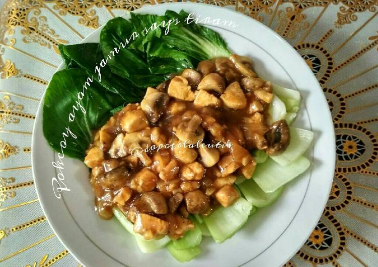 resep Pokcoy ayam jamur saus tiram