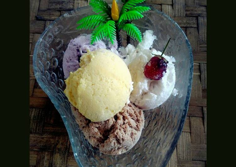 resep masakan Ice cream homade anti gagal (durian, taro, vanilla n cokelat)