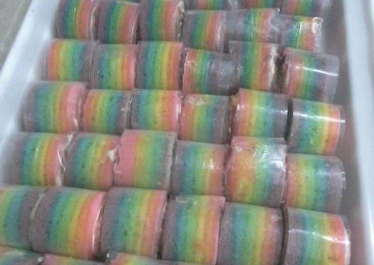 resep Mini roll cake pelangi