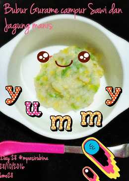 Bubur Gurame campur Jagung Manis dan Sawi (mpasi6+)