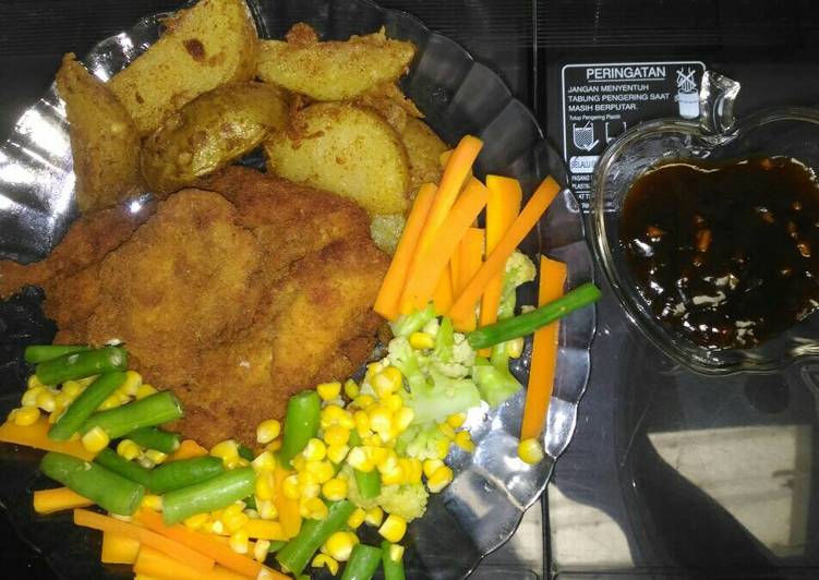 gambar untuk resep makanan Chicken steak and potato wedges with teriyaki sauce