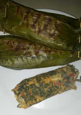 Pepes teri daun singkong