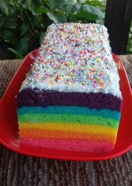 Rainbow cake kukus putih telur