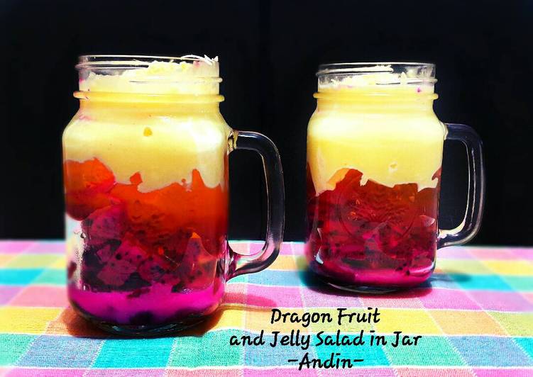 gambar untuk cara membuat Dragon Fruit and Jelly Salad in Jar