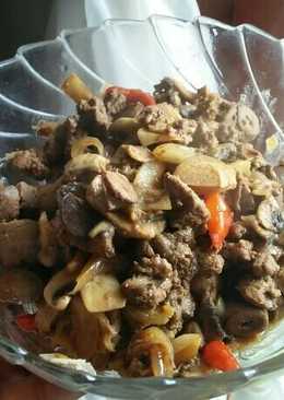 Tumis jamur kancing campur hati ayam