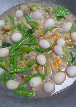 Cap chai telur puyuh dengan cumi kering