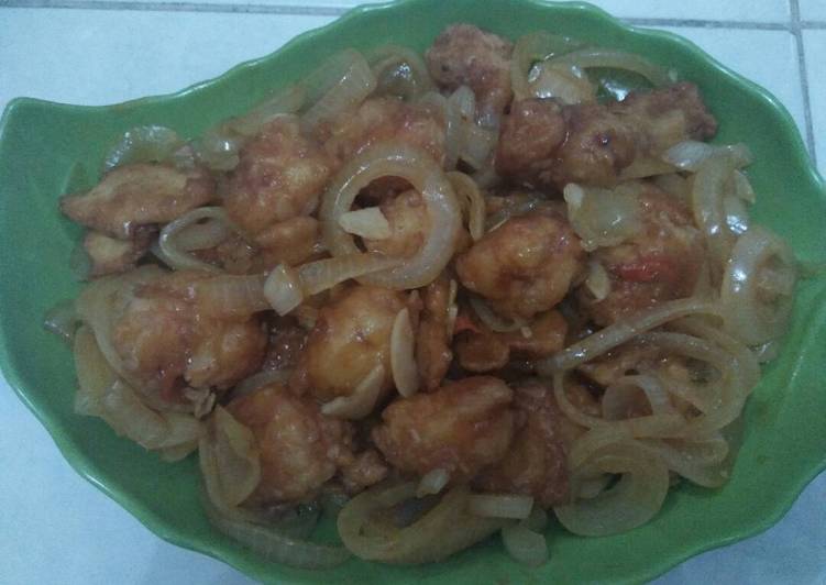 Udang galah tepung asam manis pedas