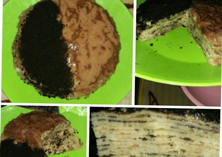 resep lengkap untuk Mille Crepes vla coklat oreo