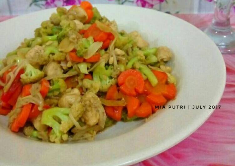 resep masakan Tumis Ayam, Brokoli, Jamur Enoki Saus Tiram