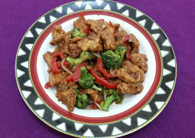 resep masakan Chicken Crispy And Broccoli With Blackpaper Sauce