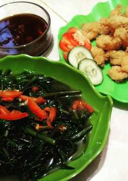 Udang tepung saus teriyaki + cah kangkung pedas