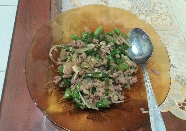 bahan dan cara membuat Diet mayo dinner day 1 tumis buncis daging giling