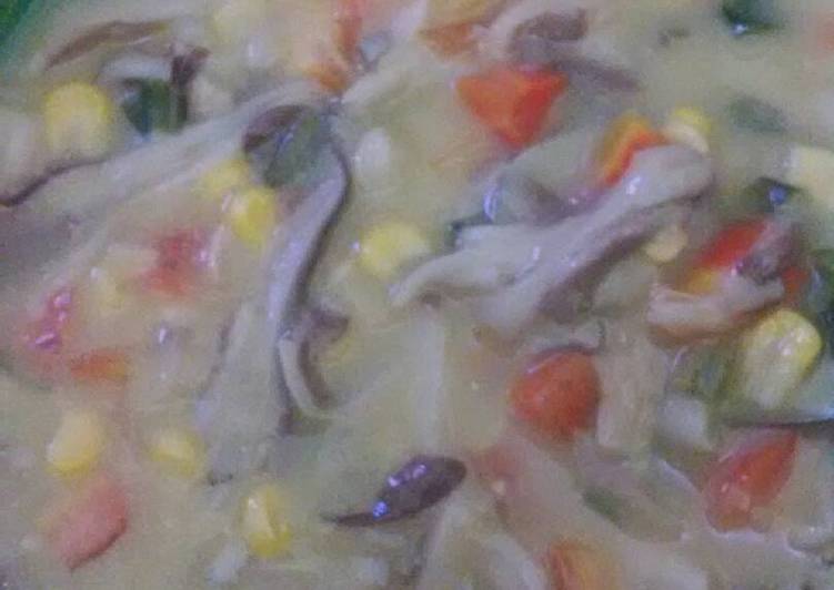 resep masakan Cream soup corn with carrot and mushroom