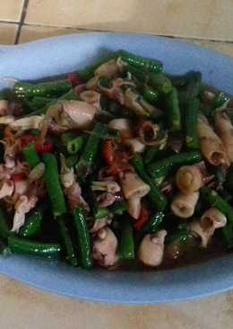 Tumis kacang panjang cumi asin
