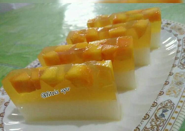 bahan dan cara membuat Puding mangga leci