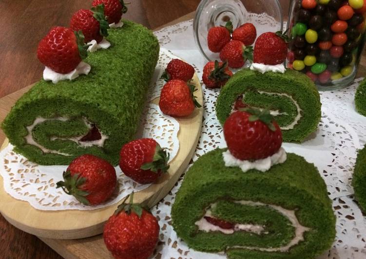 cara membuat Matcha Roll Cake