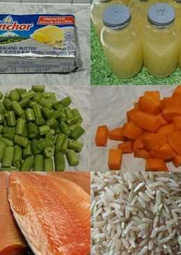Puree Beras Putih + Salmon + Wortel + Buncis MPASI