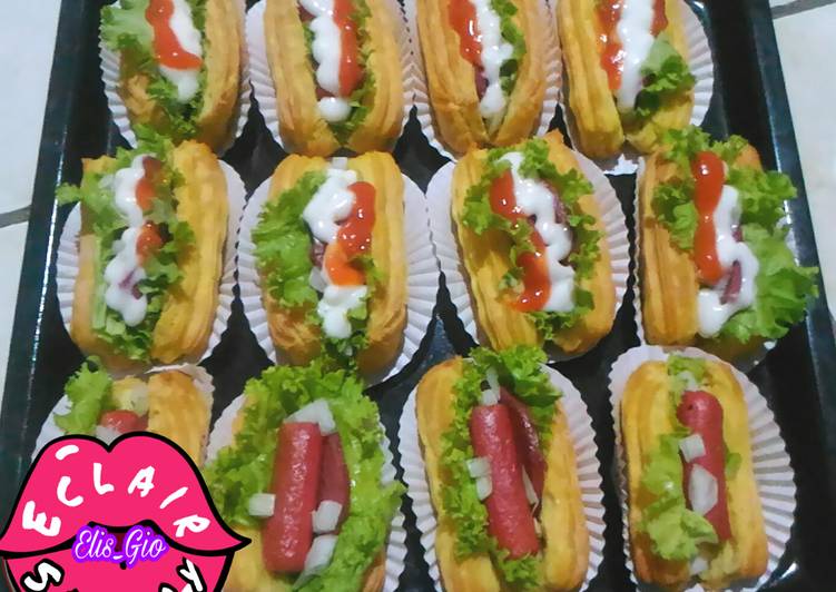 resep lengkap untuk Eclair Savory (isi sosis)