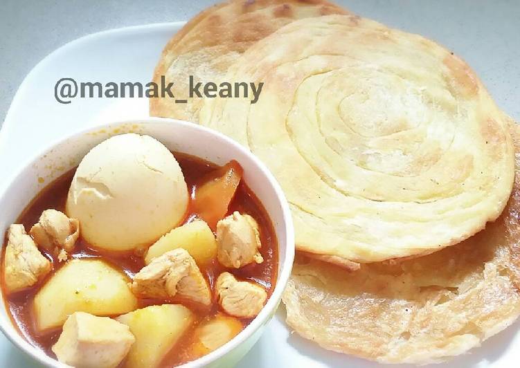 bahan dan cara membuat Roti Cane (Roti Maryam) Kari Ayam