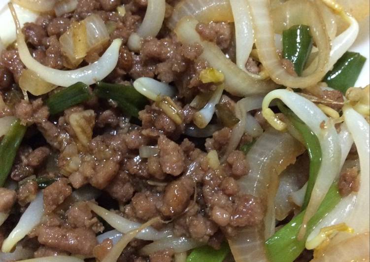 resep makanan Daging cincang cah toge saus teriyaki honey