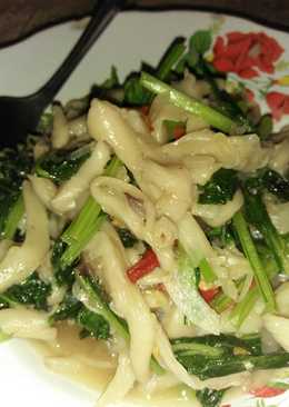 Tumis sawi hijau comb jamur tiram