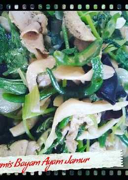 Tumis bayam ayam jamur