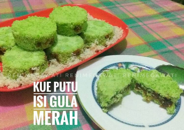 bahan dan cara membuat Kue Putu Isi Gula Merah (pr_olahantepungberas)