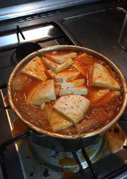 Soup spicy kimchi jjigae or cigae (korean food)