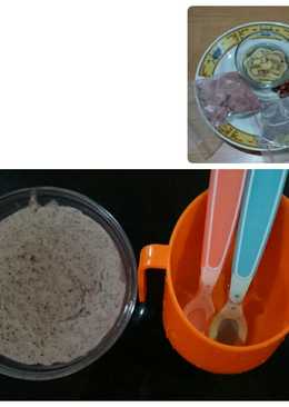 Mpasi 6m+ (bubur tepung beras merah mix daging sapi, jamur kancing dan kacang merah)
