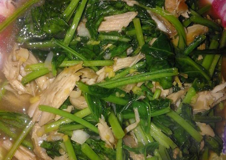 resep Ca sawi ayam suwir saus tiram