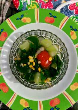 Sayur bening seger tanpa MSG (bayam,jagung manis dan labu siam)