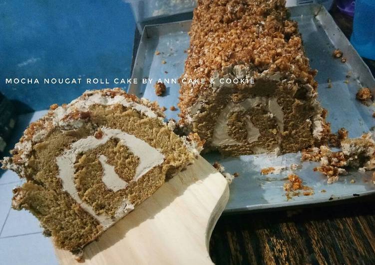 cara membuat Mocha nougat rollcake/bolu gulung