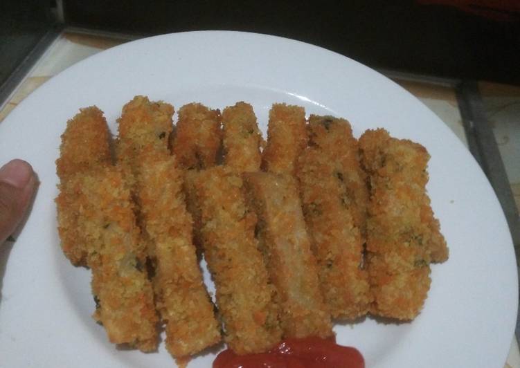 bahan dan cara membuat Nugget stik ayam wortel