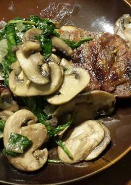 NewYork Strip Loin Steak with Mushroom and Spinach